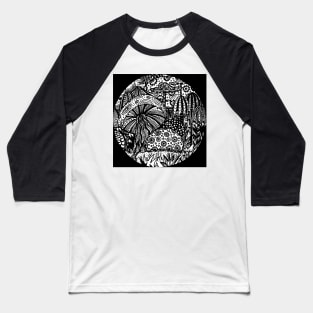 Mushroom Circle Var 2 - For Black Surround  White Detail Only Centre Aussie Tangle by Heather Baseball T-Shirt